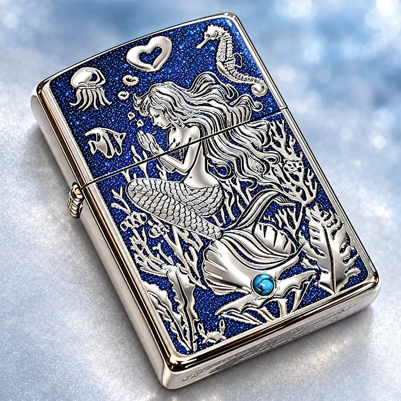 ZIPPO アーマー マーメイド ラグーン ジッポ 鏡面 ターコイズ かっこいい ライター おしゃれ Mermaid Lagoon シルバー×グリッターブルー 動画あり メンズ ギフト プレゼント