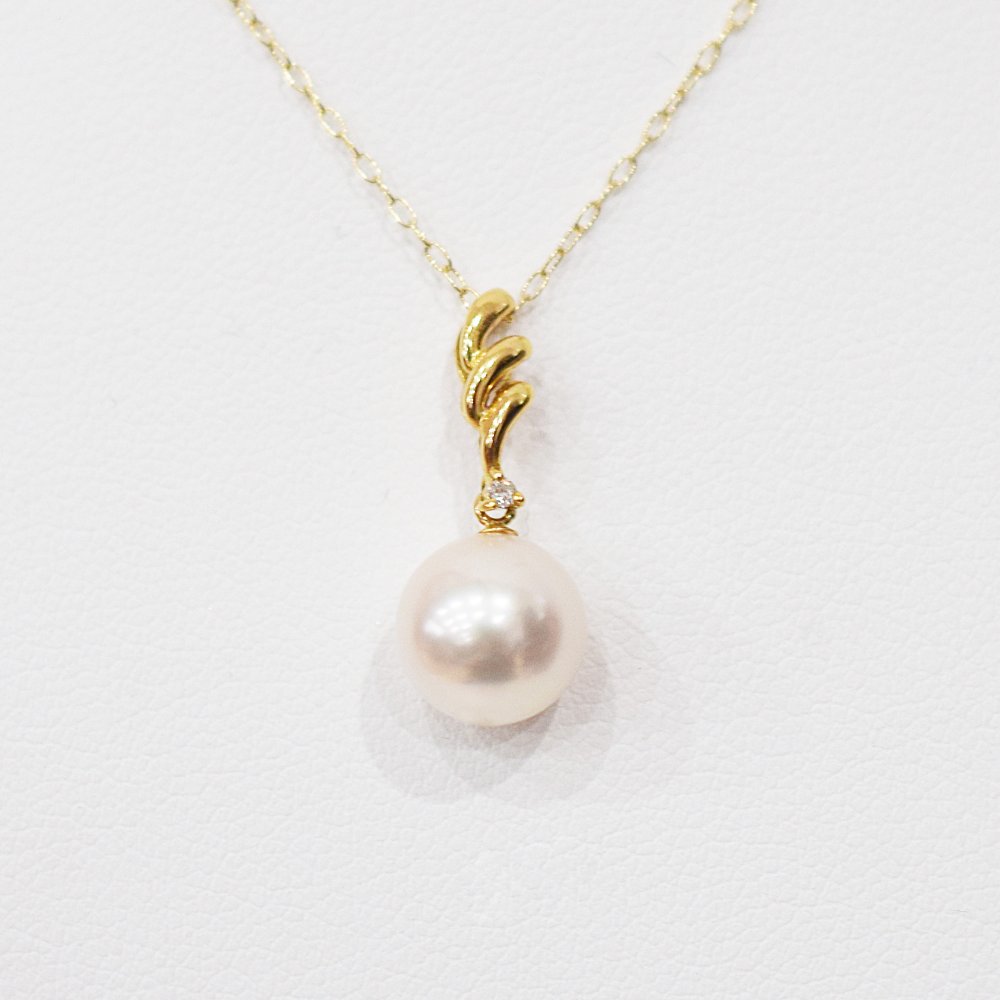 ［pearl582］ 8mm - 8.5mm ホワイトピンク ペンダント ダイヤモンド付 あこや真珠 0.01ct