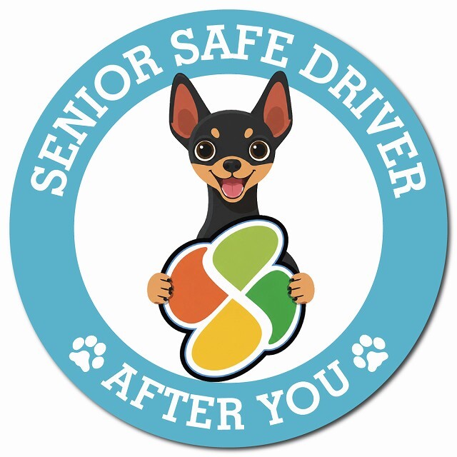 カーサイン 高齢者マーク SENIOR SAFE DRIVER ミニチュアピンシャー マグネット 強力 直径13cm 肉球 日本製 車 ステッカー