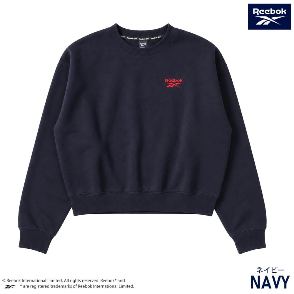Reebok リーボック トレーナー レディース RL-6500 スウェット クロップド ショート丈 長袖 クルーネック 裏起毛 暖かい ロゴ 刺繍 防寒 スタイルアップ スポーツ カジュアル ファッション トレーニング 黒 M L LL 2026FW Karlas