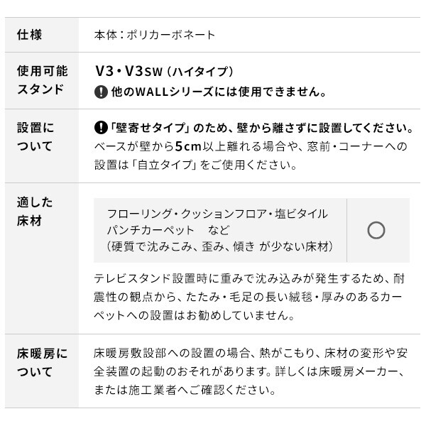 WALLインテリアテレビスタンドV3ハイタイプ専用 ポリカーボネートフロアシート テレビ台 テレビスタンド 部品 パーツ フローリング 床保護パネル 床 シート 傷防止 キズ防止 汚れ防止 保護 WALLオプション 新生活