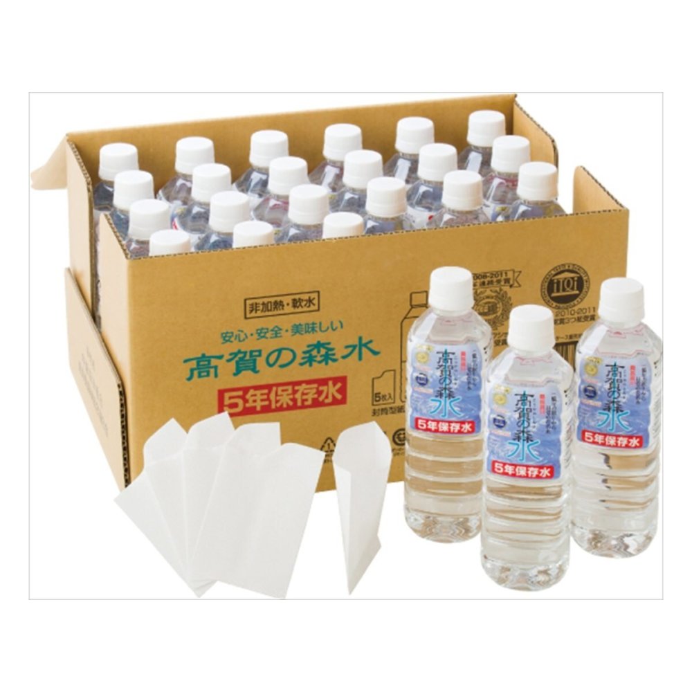 高賀の森水 5年保存水 軟水 500mL×24本 簡易コップ付き 防災備蓄水 非常用飲料水 長期保存水【北海道・沖縄県・離島 配送不可】