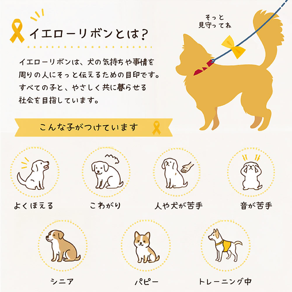犬 メッセージタグ イエローリボン 散歩 お散歩タグ オリジナル 犬用タグ 迷子札 大きめ 本革 栃木レザー 軽量 散歩タグ 革 レザー 愛犬の気持ちを伝える こわがり 臆病 人が苦手 よく吠える 音が苦手 名入れ