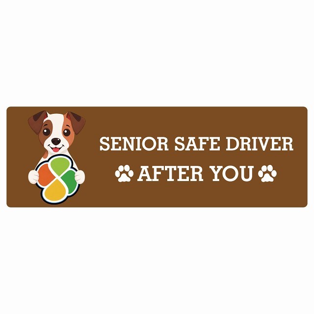 カーサイン 高齢者マーク SENIOR SAFE DRIVER ジャックラッセルテリア ステッカー シール 長方形 15x5cm 肉球 日本製 車