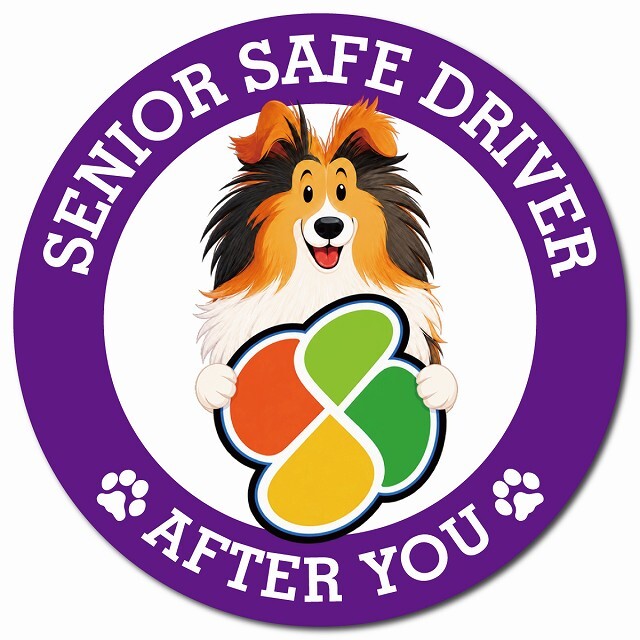 カーサイン 高齢者マーク SENIOR SAFE DRIVER シェットランドシープドッグ マグネット 強力 直径13cm 肉球 日本製 車 ステッカー