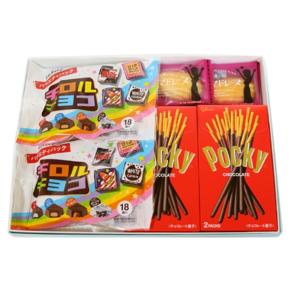 お菓子 ギフト 送料無料 【選べるメッセージシール】チロルチョコ・ポッキー・恋するマドレーヌギフトセット(3種・計6コ) メール便 (omtmb9760gz)【お菓子 詰め合わせ ギフト 感謝 個包装 お礼 お返し 挨拶 退職 プチギフト スナック ギフト】
