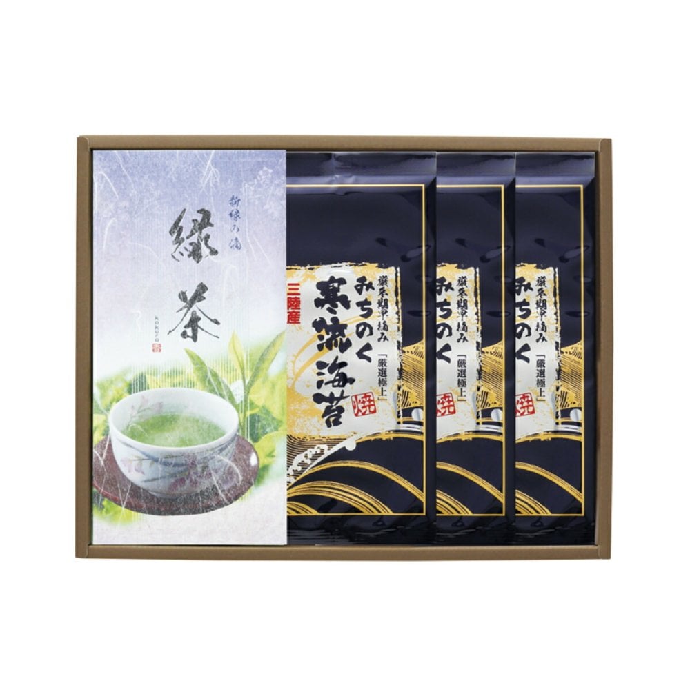 みのり工房 みちのく寒流のり 鹿児島茶 煎茶 詰合せ ギフトセット 焼きのり 煎茶 詰め合わせ 海苔 緑茶 茶葉【沖縄県・離島 配送不可】