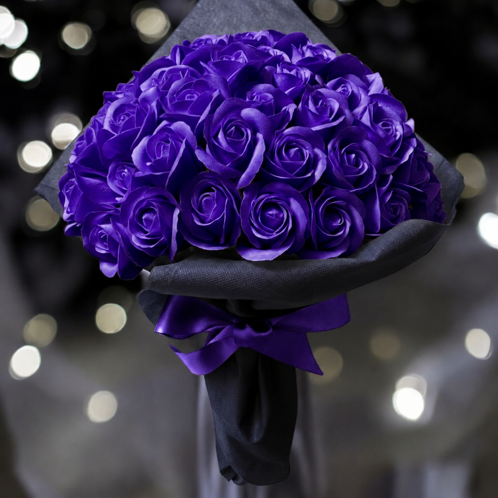 【ディープパープル】「サヴォンローズ」 花束 ブーケ バラの花束 薔薇の花束 花ギフト フラワーギフト フラワーボックス プロポーズ サプライズ ソープフラワー シャボンフラワー 石鹸フラワー 石鹸の花 石鹸のバラ 枯れない花 インテリア 母の日 父の日 敬老の日 クリスマス バレンタイン ホワイトデー 誕生日 入学 卒業 就職 結婚祝い 結婚記念日 退職祝い 記念日 