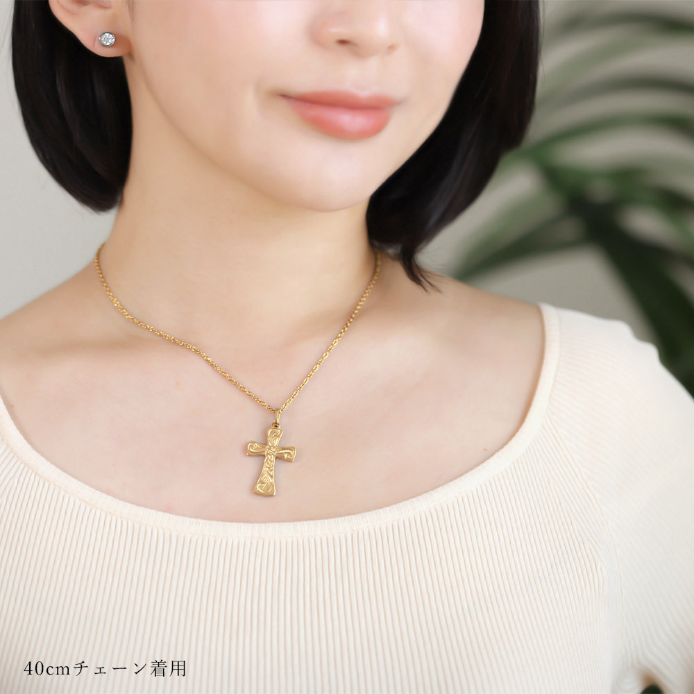 金属アレルギー対応 ペアネックレス ハワイアンジュエリー 純チタン ゴールドカラー ペアネックレス 刻印無料 誕生石 クロス ペアペアネックレス チェーン 長さ選べる イオンプレーティング カップル プレゼント ハロウィン 【品番：CG-TIP405-RYP】