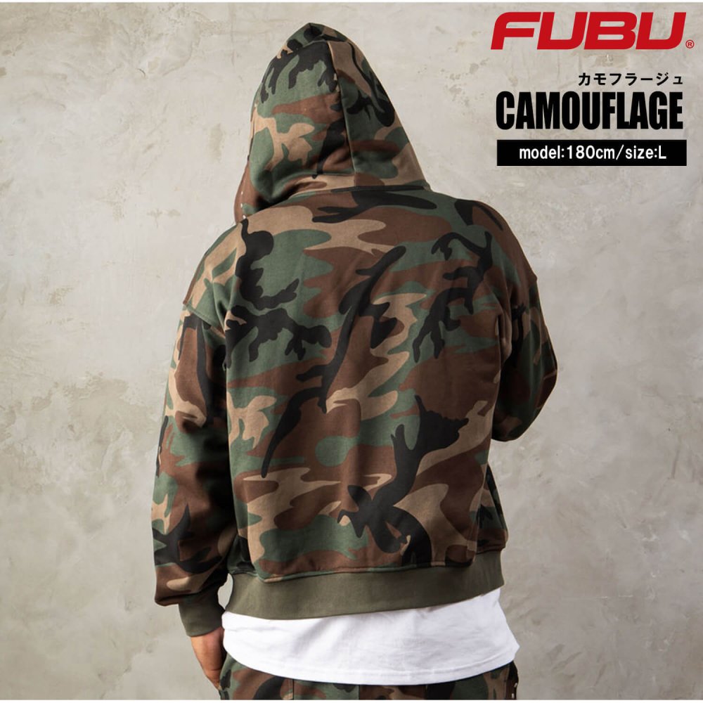 FUBU フブ パーカー メンズ レディース fam-62706 スタッズ ジップ フーディー フルジップ ジップアップ スウェット 迷彩 カモフラ 刺繍 ビッグシルエット ストリート ヒップホップ ダンス カジュアル トップス M L XL XXL 2026FW Karlas