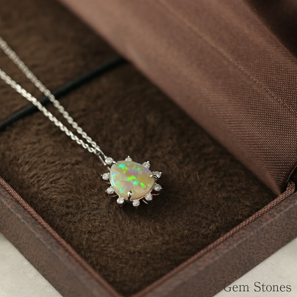 オパール ネックレス 1.205ct ダイヤモンド プラチナ Pt900 ペンダント シンプル エレガント 上品 レディース 宝石 ダイヤ 一粒 一石 ジュエリー 10月 誕生石 プレゼント