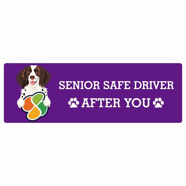 カーサイン 高齢者マーク SENIOR SAFE DRIVER スモールミュンスターレンダー ステッカー シール 長方形 20x6.7cm 肉球 日本製 車