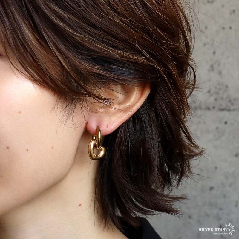 ステンレス ハート フープピアス 2カラー レディース ピアス ぷっくり ハート 揺れる ドロップ モチーフ シルバー ゴールド 女性用 大人 可愛い きれいめ おしゃれ 耳飾り ジュエリー アクセサリー 両耳用2点セット