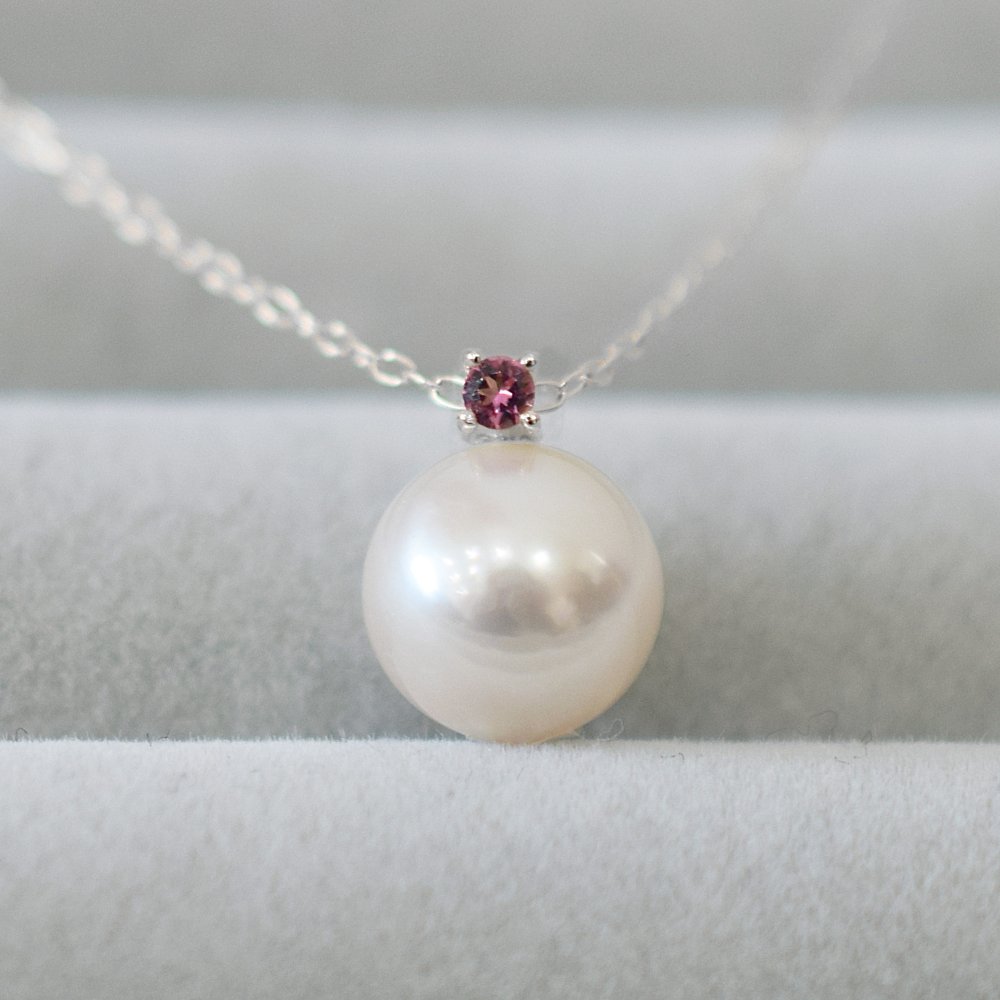 ［pearl606］8mm - 8.5mm ホワイトピンク ペンダント ネックレス 10月 誕生石 ピンクトルマリン あこや真珠