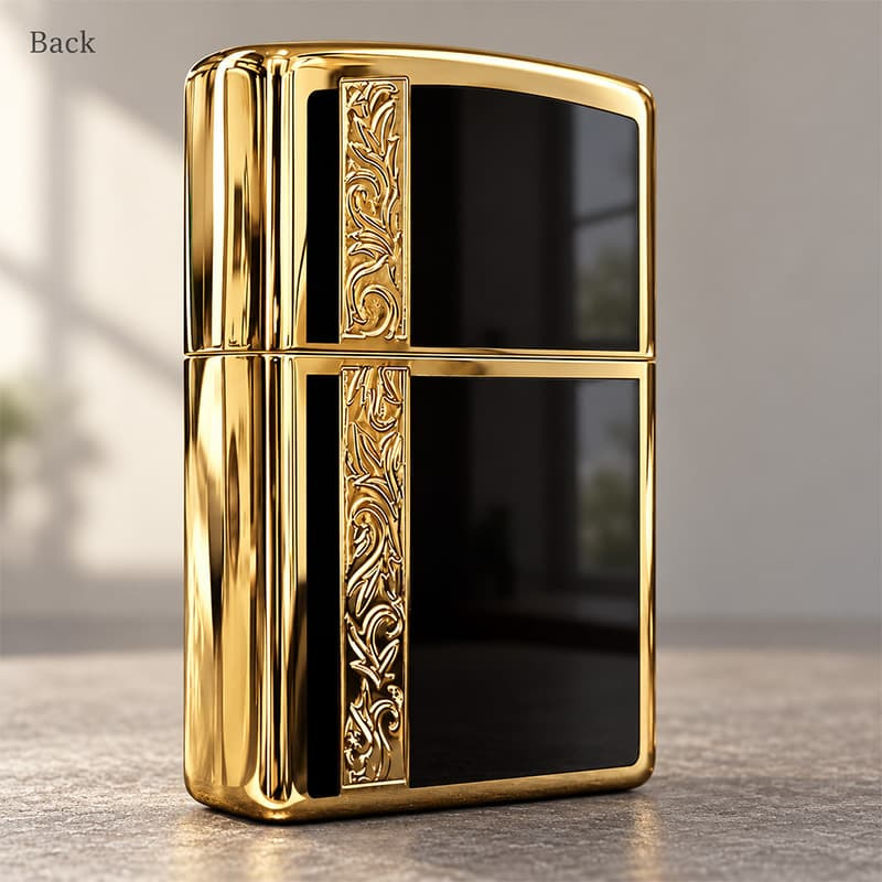ZIPPO ライター シンプル アラベスク ライン入り ロゴ 金 両面加工 ジッポ ゴールド ブラック かっこいい メンズ プレゼント ギフト