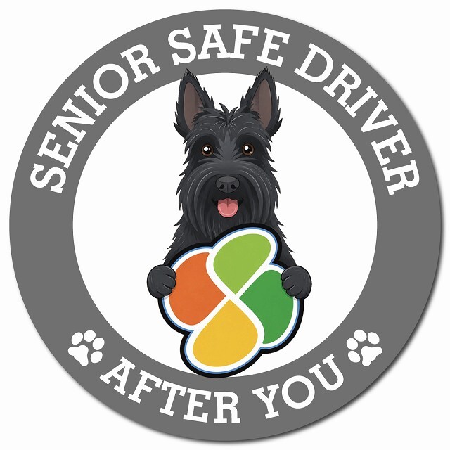 カーサイン 高齢者マーク SENIOR SAFE DRIVER スコティッシュテリア マグネット 強力 直径13cm 肉球 日本製 車 ステッカー