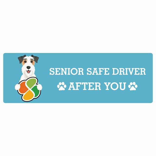 カーサイン 高齢者マーク SENIOR SAFE DRIVER ワイヤーフォックステリア ステッカー シール 長方形 20x6.7cm 肉球 日本製 車