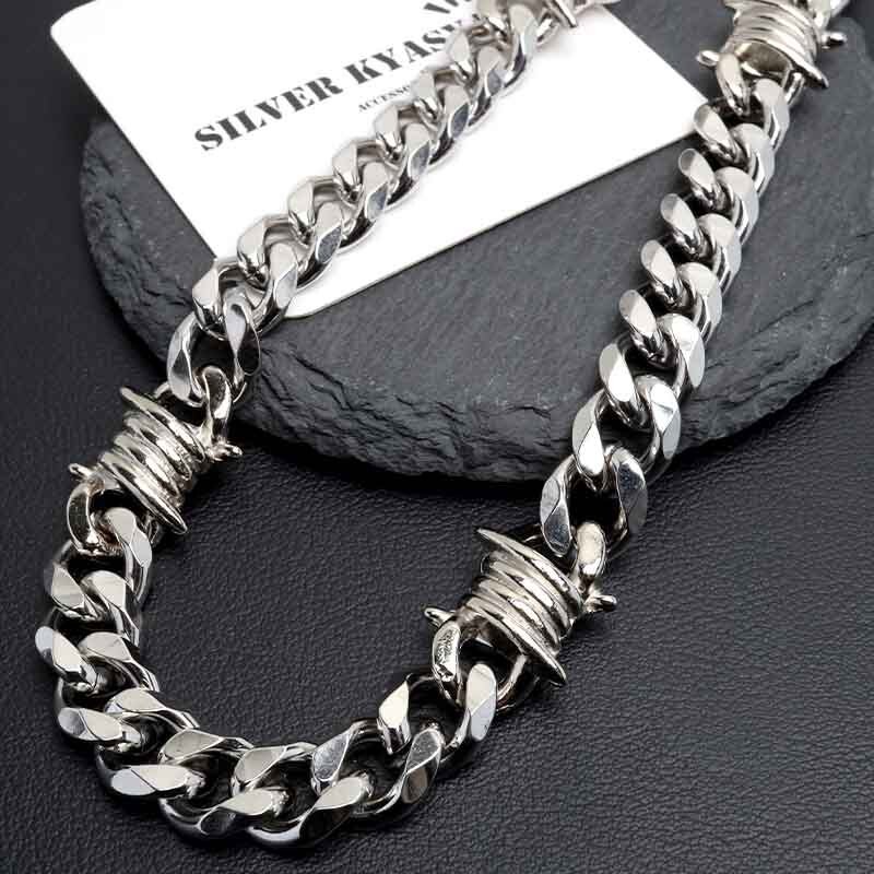 ステンレス 有刺鉄線ネックレス 6面カット 喜平チェーンネックレス オニハリバーブ シルバー 重厚感 個性的 メンズ 男性 金属アレルギー対応