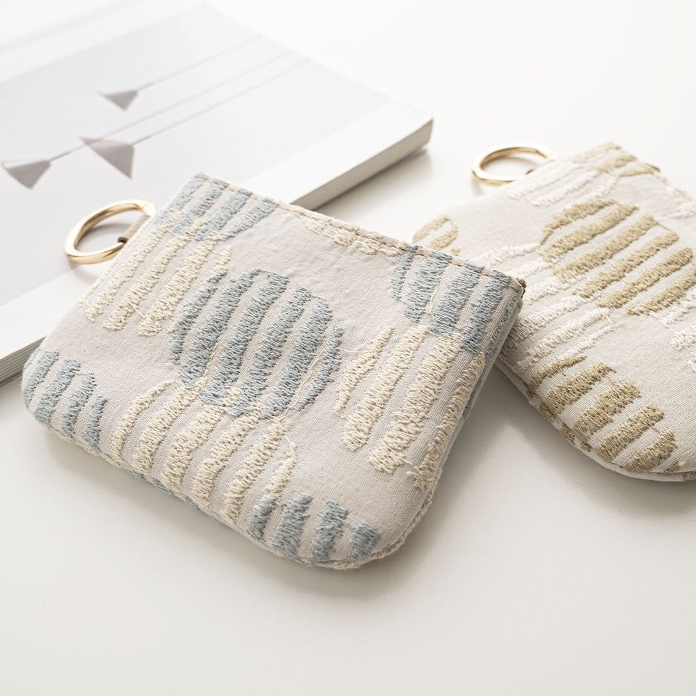 リング付きポーチ 【 北欧 サークルストライプ 刺繍 】 全面 ミニポーチ 小物入れ ドット