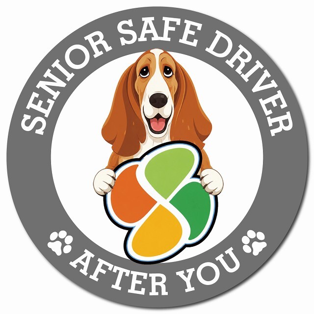 カーサイン 高齢者マーク SENIOR SAFE DRIVER バセットハウンド マグネット 強力 直径13cm 肉球 日本製 車 ステッカー
