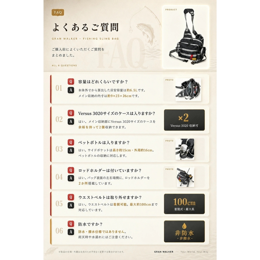 【ラッピング無料・レビュー投稿で保証120日】釣り用品 Gran Walker グランウォーカー ワンショルダー タックルバッグ 約6.5L ロッドホルダー ウエストベルト付き 釣り バッグ ギフト アウトドア用 キャンプ 