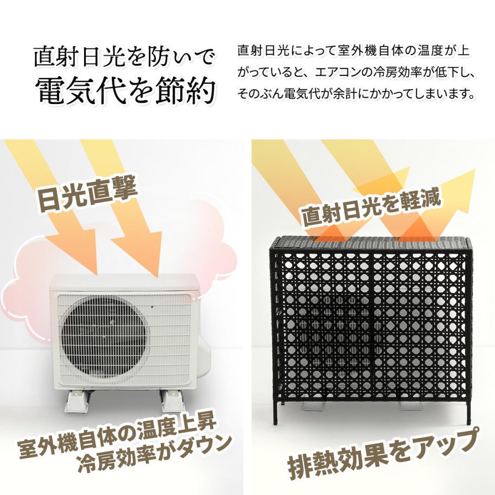 人工ラタン製 室外機カバー ONGS0081RADBR ONGS0081RAWHT W845×D370×H760mm 有効内寸 800mm×740×345mm 室外機ラック エアコンカバー 日よけカバー エアコンラック エアコンシェルフ 室外機シェルフ 人工ラタン 省エネ 節電