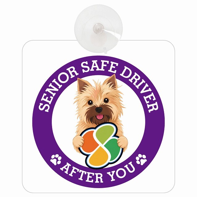 カーサイン 高齢者マーク SENIOR SAFE DRIVER ノーリッチテリア 車内用 吸盤タイプ 収れん火災防止タイプ 肉球 日本製 車 ステッカー