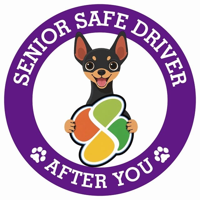 カーサイン 高齢者マーク SENIOR SAFE DRIVER ミニチュアピンシャー ステッカー シール 直径13cm 肉球 日本製 車