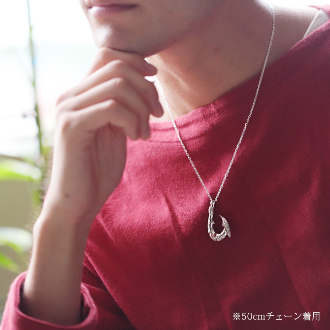 ハワイアンジュエリー フィッシュフック モアナ 刻印 無料 誕生石入れ可 ペンダントトップ カレイキニ Lサイズ 縦36mm ロジウムコーティング シルバー925 ネックレス チェーン別売 ペンダントヘッド メンズ レディース プレゼント ハロウィン 【品番：SP3404】
