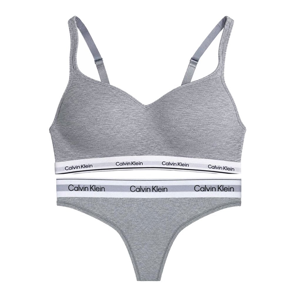 カルバンクライン Calvin Klein(CK) ブラ&ショーツ Tバック セット ノンワイヤー ロゴ 無地 下着 アンダーウェア QP3561O+F3786 レディース グレー