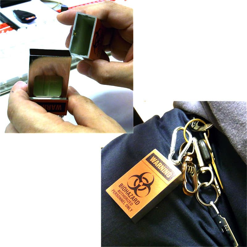 携帯灰皿 おしゃれ カラビナ付き バイオハザード スライド式 ポータブルアッシュトレイ たばこ 吸い殻入れ かっこいい キーホルダー アメリカン 雑貨 持ち運び 便利 コンパクト メンズ ギフト プレゼント