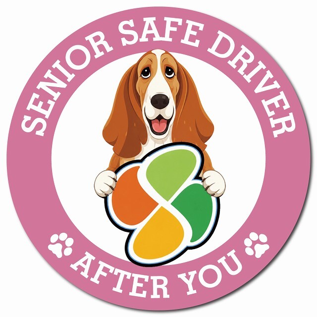 カーサイン 高齢者マーク SENIOR SAFE DRIVER バセットハウンド マグネット 強力 直径13cm 肉球 日本製 車 ステッカー