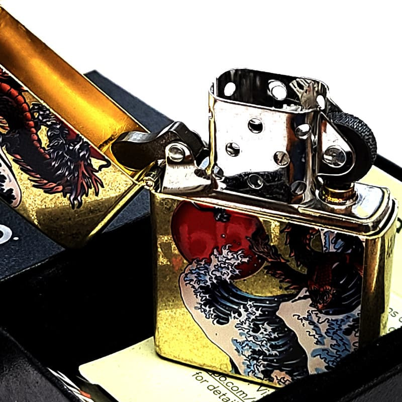 ZIPPO ライター 波龍 和柄 ジッポ ブラスバレル 和風 竜 ドラゴン アンティークゴールド かっこいい お守り 渋い 金 メンズ おしゃれ ギフト プレゼント