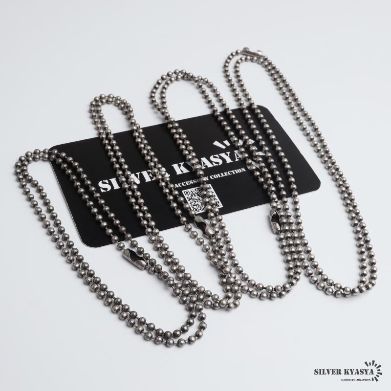 ステンレス 定番 ボールチェーンネックレス 燻し ヴィンテージ シンプルネックレス 幅2mm 40cm 45cm 50cm 55cm シルバー 細身 アンティーク グレー 人気 デイリー 普段使い 玉 球 お洒落 メンズ 男性 金属アレルギー対応