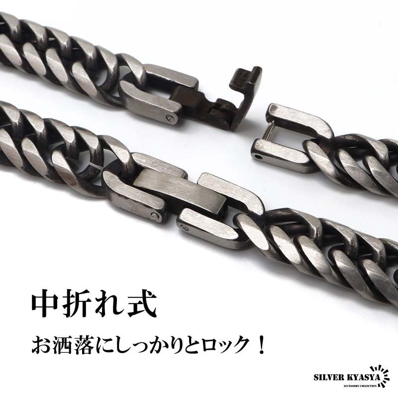 ステンレス 定番 ダブル喜平ネックレス 幅5mm 細身 チェーンネックレス メンズネックレス 6面カット 燻し アンティークシルバー 45cm 50cm 60cm 細め シンプル 王道 中折れ式 存在感 男性 金属アレルギー対応