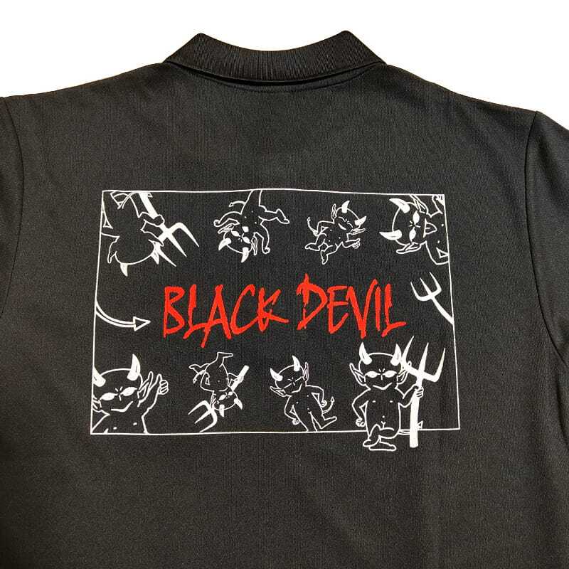 ブラックデビル ポロシャツ 半袖 服 Mサイズ BLACK DEVIL ロゴ メンズ レディース 男女兼用 ユニセックス おしゃれ 悪魔 キャラクター バックプリント タバコ ブランド たばこ 銘柄 黒 かっこいい ギフト プレゼント