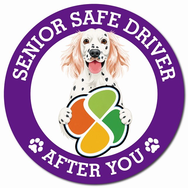 カーサイン 高齢者マーク SENIOR SAFE DRIVER イングリッシュセター マグネット 強力 直径13cm 肉球 日本製 車 ステッカー