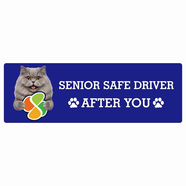 カーサイン 高齢者マーク SENIOR SAFE DRIVER ブリティッシュロングヘア ステッカー シール 長方形 15x5cm 肉球 日本製 車
