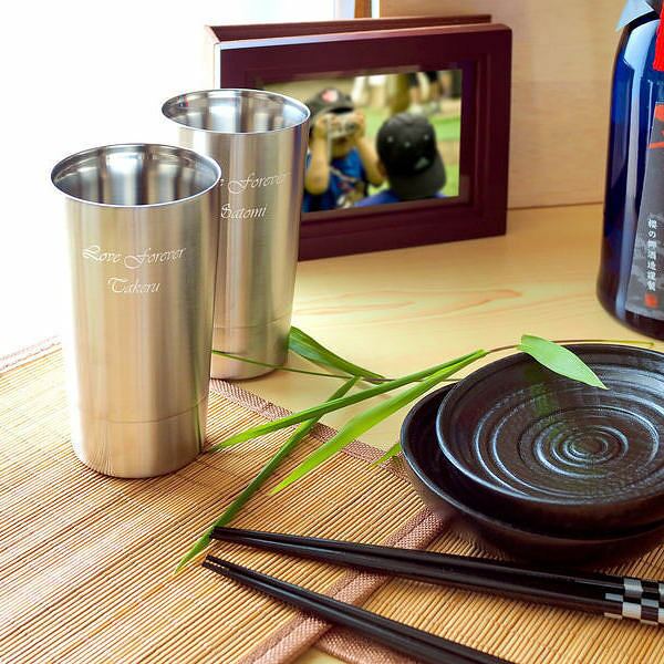 名入れ ダブルウォール ステンレスハイボール ペア 送料無料 二重構造 ステンレス 名入れカップ ラッピング ギフトバッグ プレゼント ペア セット ハイボール ビール 父の日 母の日 誕生日 夫婦 結婚祝い 敬老の日