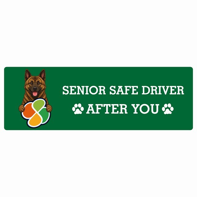 カーサイン 高齢者マーク SENIOR SAFE DRIVER 琉球犬 ステッカー シール 長方形 20x6.7cm 肉球 日本製 車