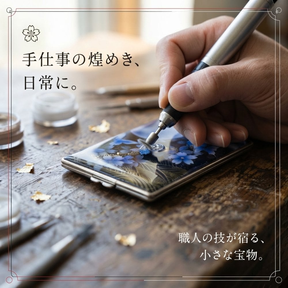 コンパクトミラー『井』名入れ 送料無料 和柄 和風 和モダン 和雑貨 和小物 手鏡 折りたたみ 桜 伝統工芸 職人 手作り ハンドメイド 記念日 プレゼント ギフト