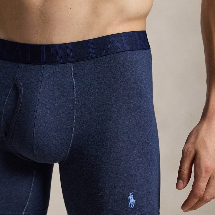 ポロラルフローレン：CLASSIC FIT STRETCH ボクサーブリーフ 3PK (ウィンターネイビーヘザー/ハーバーアイランドブルー/クルーズネイビー)[ボクサーパンツ/ 男性下着/ メンズインナー/人気ブランド/おすすめギフト/誕生日プレゼント/メンズファッション]