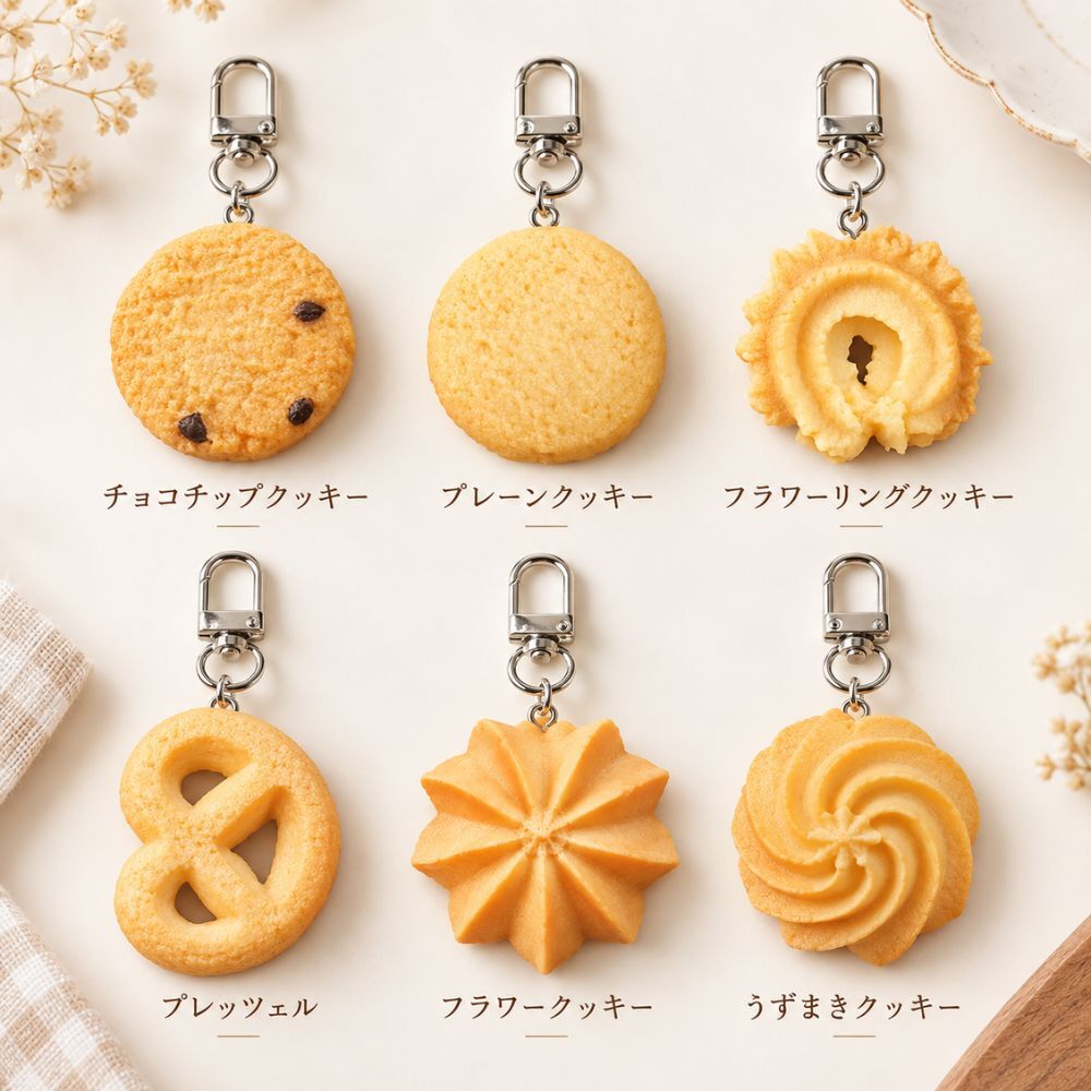 選べる2点セット クッキー キーホルダー 食品サンプル風 焼き菓子 モチーフ バッグチャーム キーチャーム かわいい おしゃれ ミニチュア プレゼント
