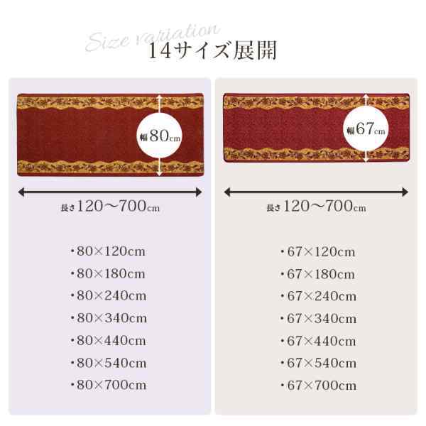 廊下敷底冷え防止キズ防止クラシカル花柄汚れにくい耐久性丈夫ナイロン素材ズレにくい裏面滑り止め厚さ5mm薄型『リーガ』約80×180cm