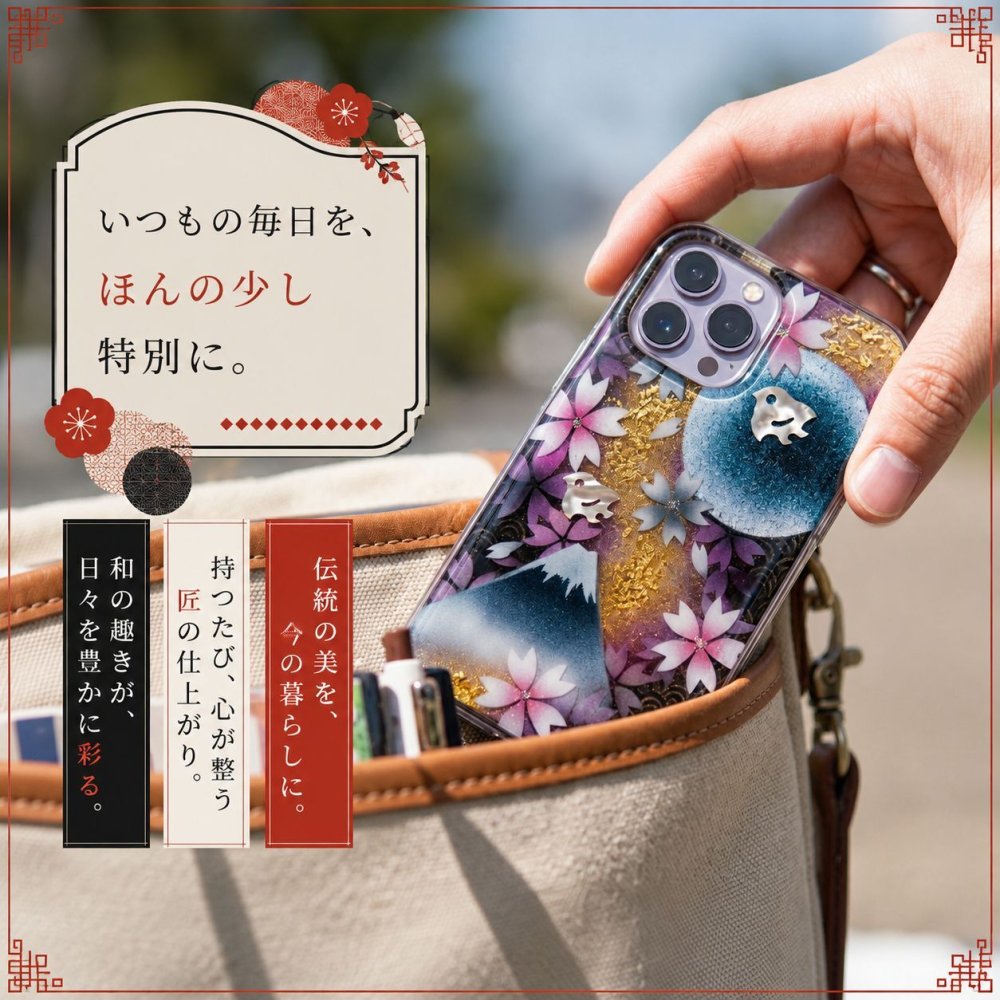 【全機種対応】職人の手作り！和柄スマホケース「露」名入れ 送料無料 和柄 和風 桜 職人 伝統工芸 ハンドメイド ハードケース 手帳型 iPhone 17 Xperia AQUOS Android 各機種対応