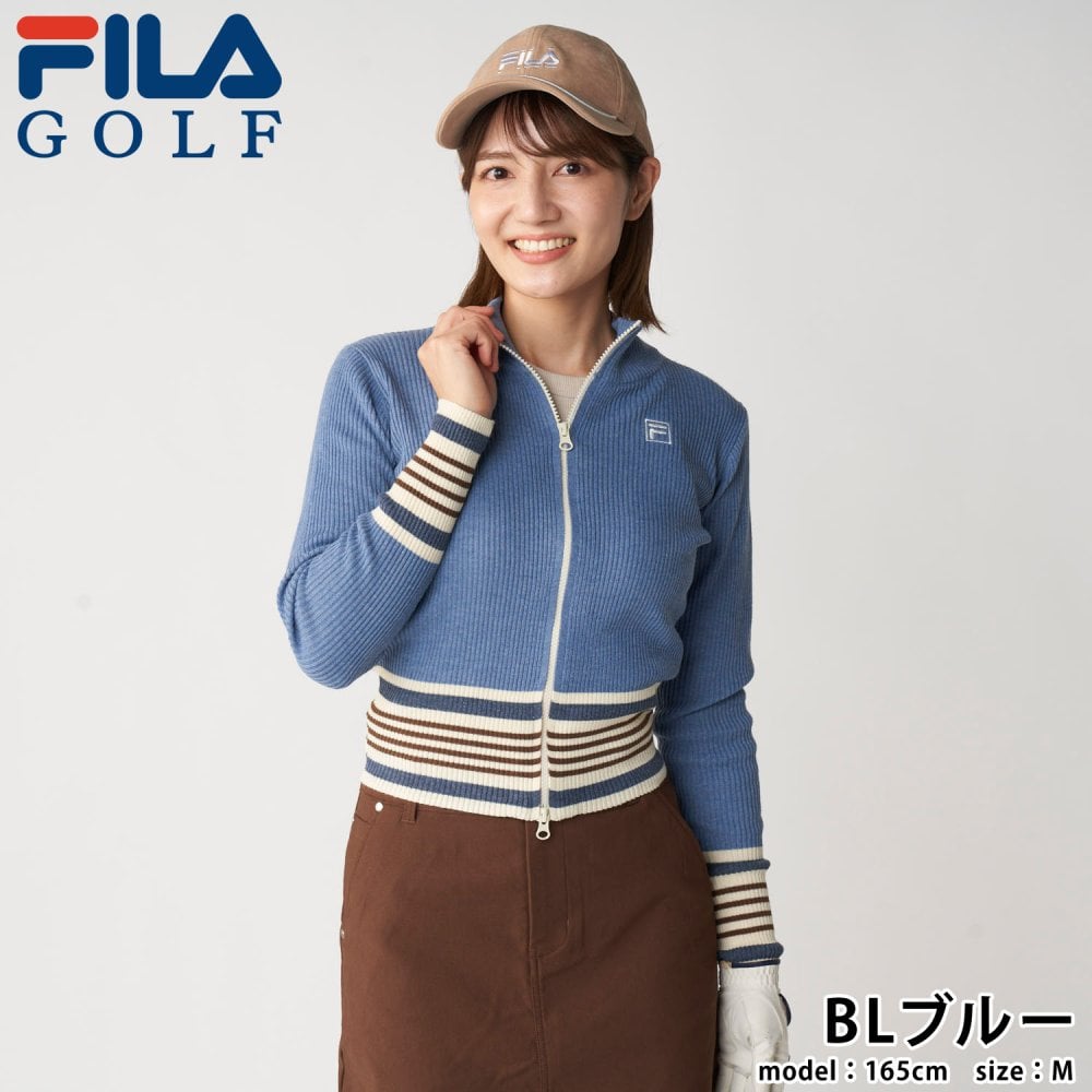 FILA GOLF フィラゴルフ ゴルフウェア フルジップ リブセーター レディース ショート丈 あったか 防寒 シンプル トップス スポーツブランド 大人 ギフト プレゼント 20代 30代 40代 50代 秋冬 M L LL 2026FW karlas