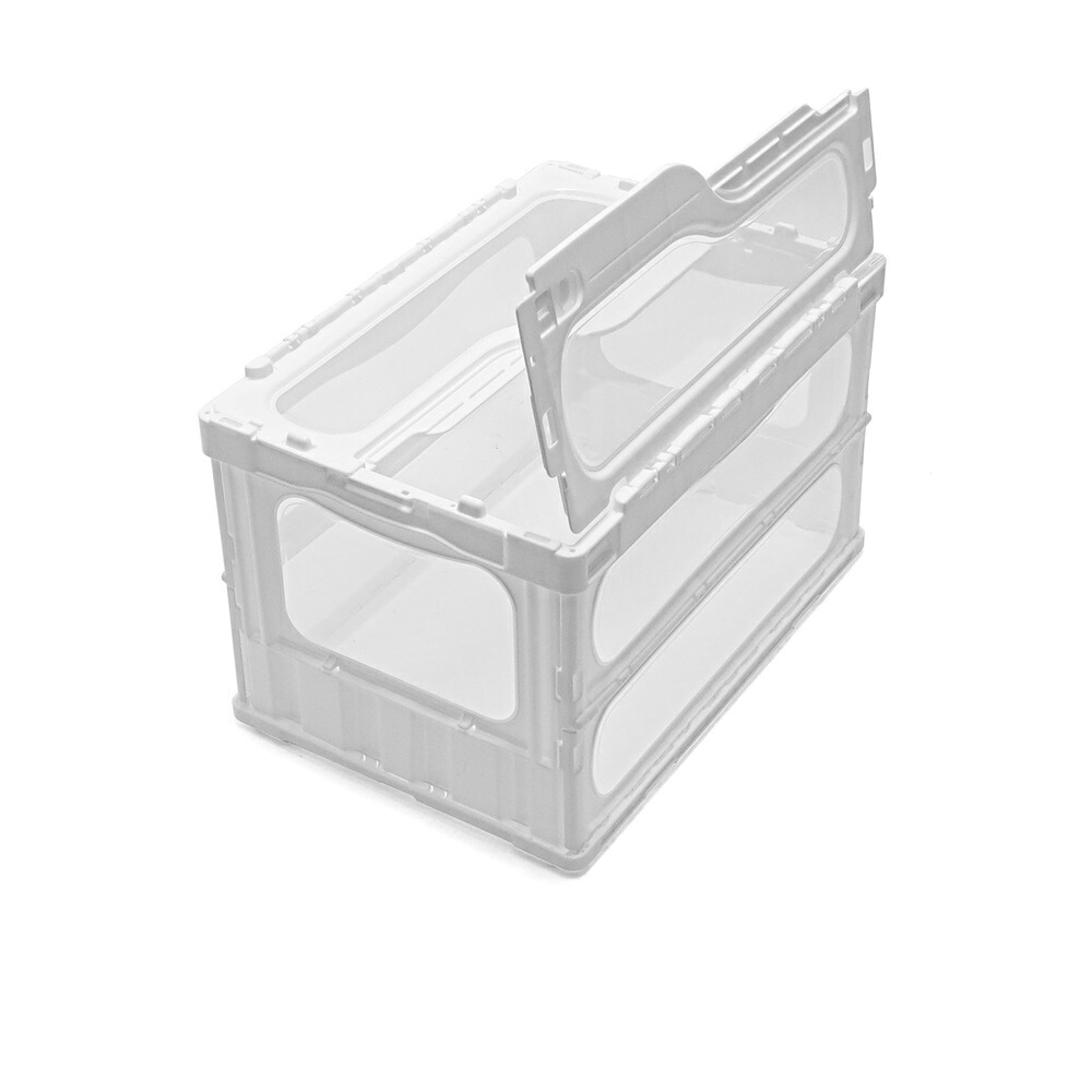 【レビュー投稿で保証120日】折りたたみ コンテナボックス 50L 蓋付き 耐荷重96kg 大容量 収納ボックス 取っ手付き クリア ホワイト 