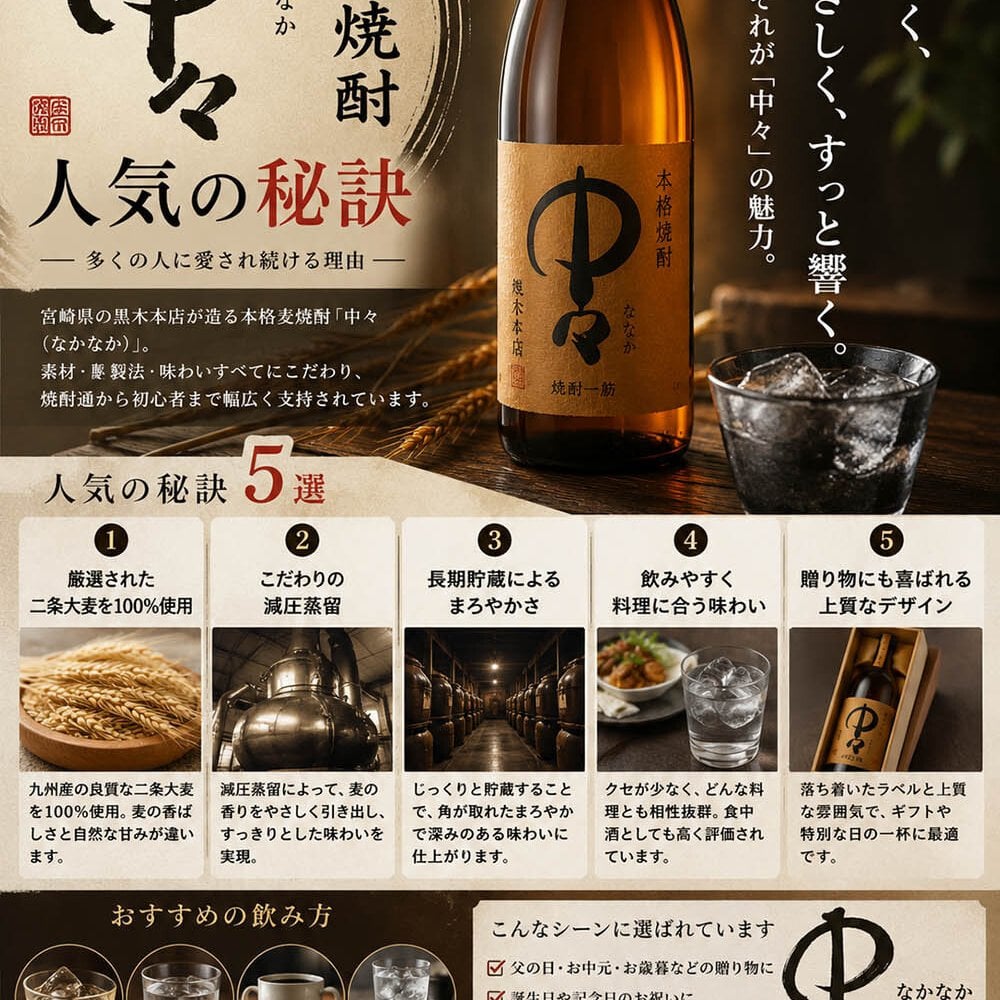 卒業 退職 名入れ ペアギフト SXX 酒セット 麦焼酎 黒木本店 中々 720ml & 有田焼 二重構造 保温保冷 タンブラーカップ 茶 黒 2点 紐リボン・コサージュ付 ギフトBOX入り / プレゼント ギフト 夫婦 結婚 金婚式 銀婚式 退職 記念 誕生日 長寿 祝い