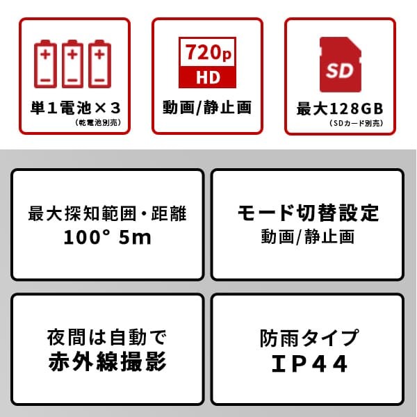乾電池式どこでもセンサーカメラ 盗難防止ワイヤーセット 乾電池式 どこでも センサーカメラ 防犯カメラ 動画 静止画 防水 防塵 夜間 モード切り替え 高性能 新生活 引越し 家具 ※北海道別途追加送料 沖縄・離島は別途送料要見積もり メーカー直送品