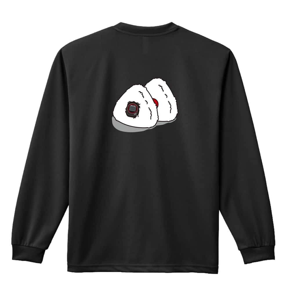 陸上競技 マラソン ランニング ロンT 長袖 Tシャツ メンズ 練習着 レディース ジュニア ウェア ドライ おもしろ tシャツ 名入れ おしゃれ キッズ 文字入れ無料 「ストップウォッチ in おにぎり」 アートワークスコウベ 【送料無料】